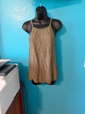 Women’s Olive Embroidered Crochet-Detail Camisole Tank